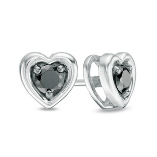 CT. T.W. Black Diamond Solitaire Heart Stud Earrings in 10K Gold