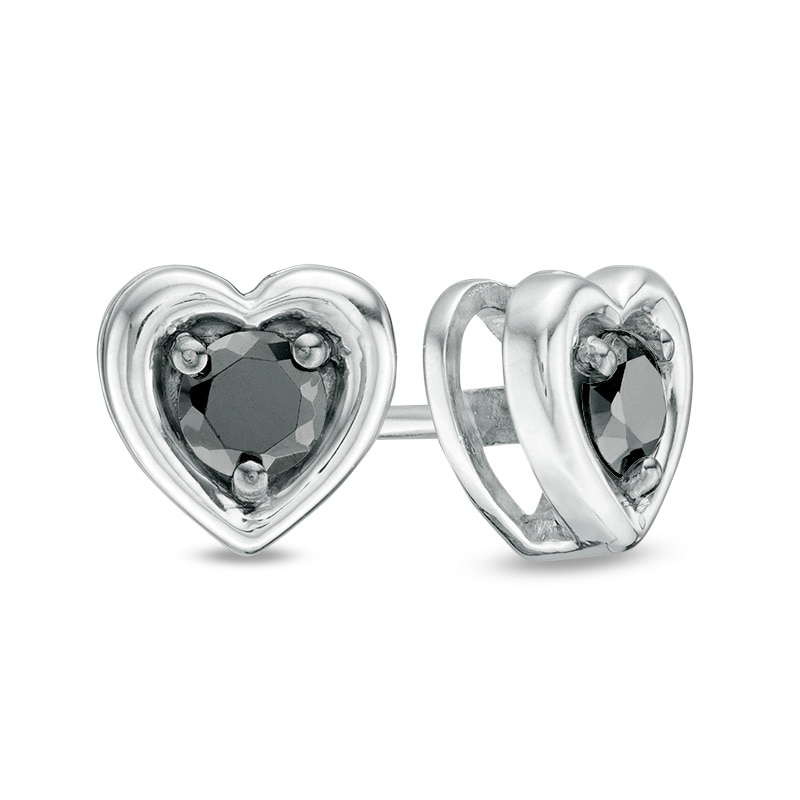 0.23 CT. T.W. Black Diamond Solitaire Heart Stud Earrings in 10K White Gold