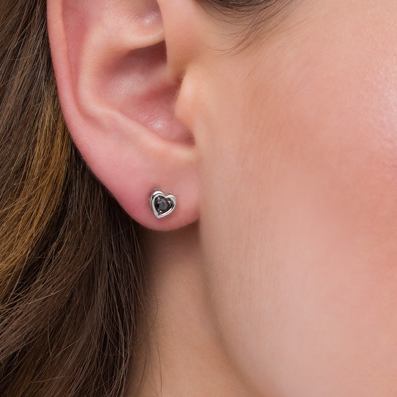 CT. T.W. Black Diamond Solitaire Heart Stud Earrings in 10K Gold|Peoples Jewellers