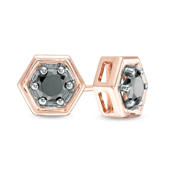 CT. T.W. Black Diamond Solitaire Hexagon Stud Earrings in 10K Rose Gold