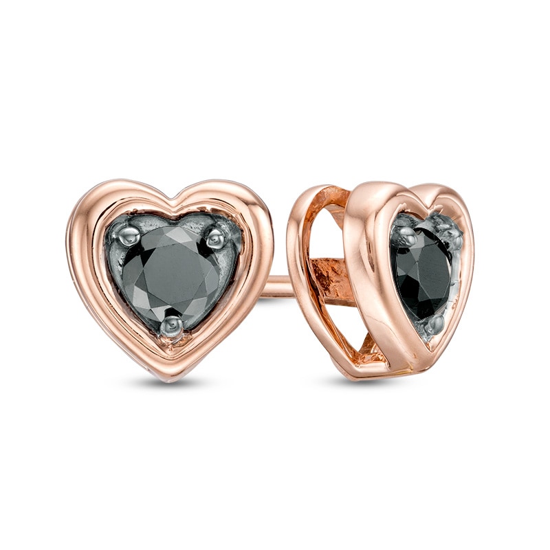 0.23 CT. T.W. Black Diamond Solitaire Heart Stud Earrings in 10K Rose Gold