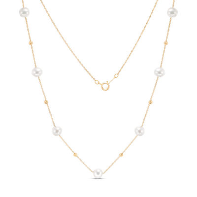 IMPERIAL® 6.0-6.5mm Freshwater Cultured Pearl and Diamond-Cut Bead Station Necklace in 14K Gold