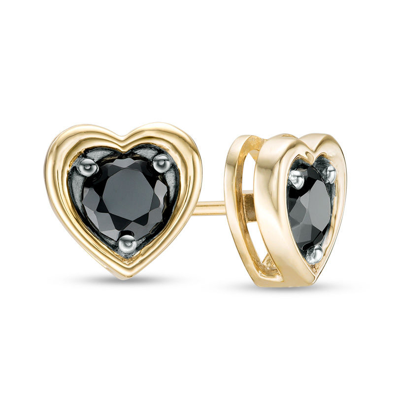 0.69 CT. T.W. Black Diamond Solitaire Heart Stud Earrings in 10K Gold