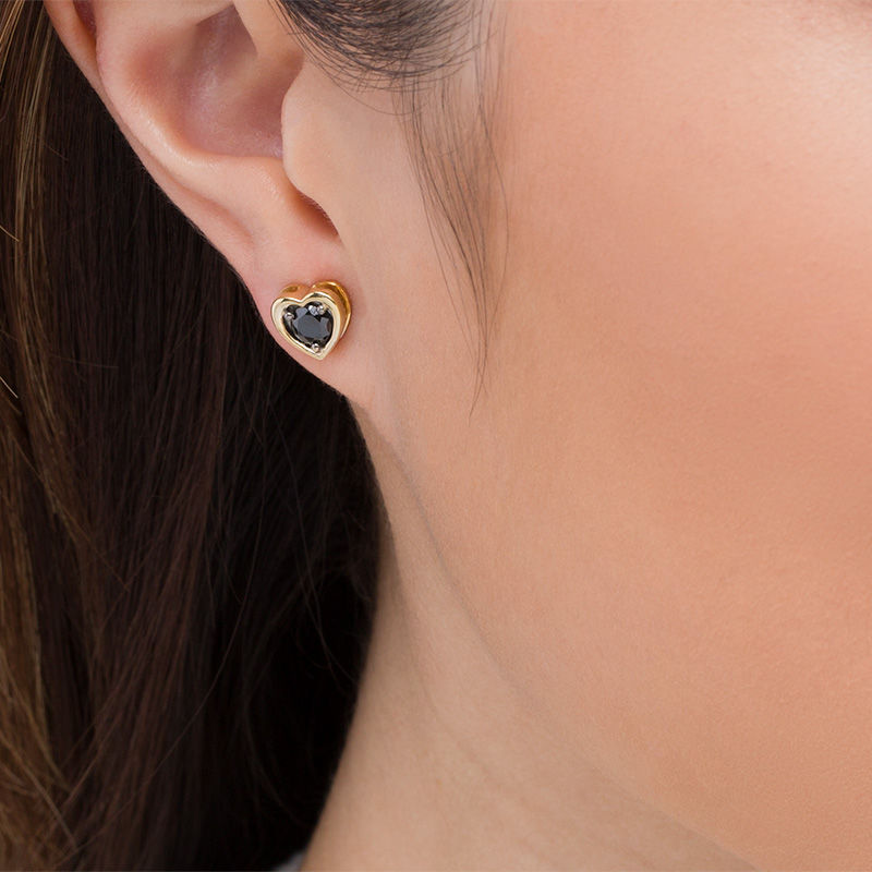 0.69 CT. T.W. Black Diamond Solitaire Heart Stud Earrings in 10K Gold
