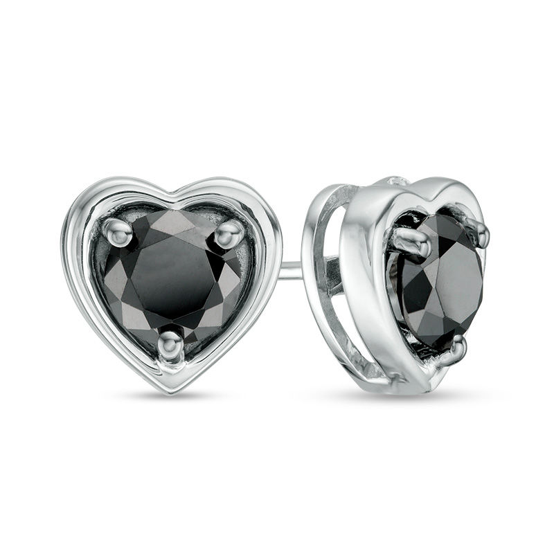 0.95 CT. T.W. Black Diamond Solitaire Heart Stud Earrings in 10K White Gold