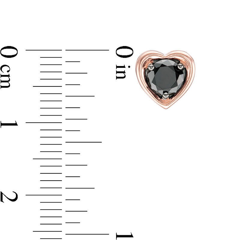 Main Image 3 of 0.95 CT. T.W. Black Diamond Solitaire Heart Stud Earrings in 10K Rose Gold