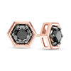 Thumbnail Image 1 of 0.95 CT. T.W. Black Diamond Solitaire Hexagon Stud Earrings in 10K Rose Gold