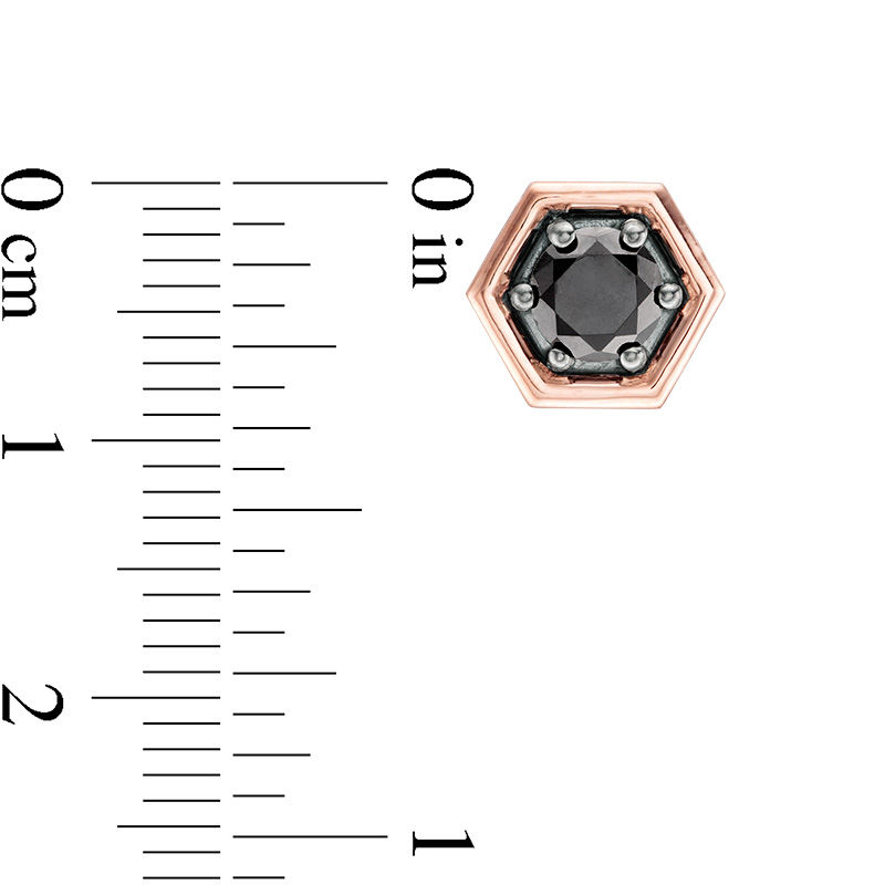 Main Image 3 of 0.95 CT. T.W. Black Diamond Solitaire Hexagon Stud Earrings in 10K Rose Gold