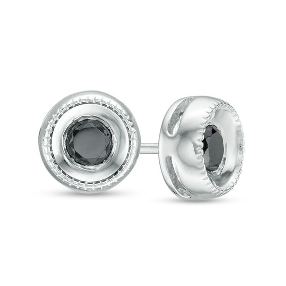 CT. T.W. Black Diamond Bezel-Set Solitaire Vintage-Style Stud Earrings in 10K Gold