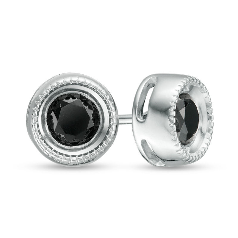 Main Image 1 of 0.45 CT. T.W. Black Diamond Bezel-Set Solitaire Vintage-Style Stud Earrings in 10K White Gold