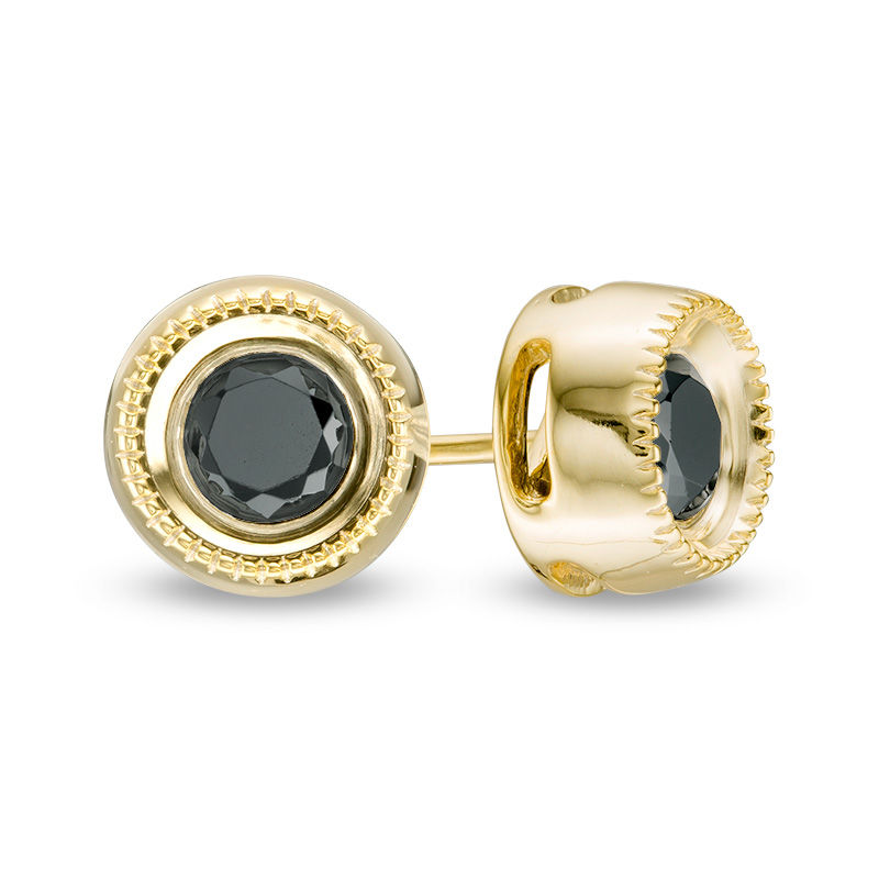 Main Image 1 of 0.69 CT. T.W. Black Diamond Bezel-Set Solitaire Vintage-Style Stud Earrings in 10K Gold