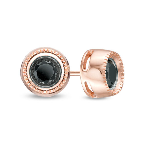 CT. T.W. Black Diamond Bezel-Set Solitaire Vintage-Style Stud Earrings in 10K Rose Gold