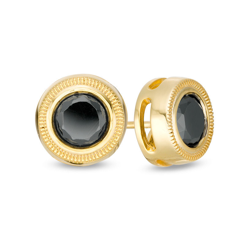 Main Image 1 of 0.95 CT. T.W. Black Diamond Bezel-Set Solitaire Vintage-Style Stud Earrings in 10K Gold