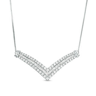 0.145 CT. T.W. Diamond Double Row V Necklace in Sterling Silver - 16.5