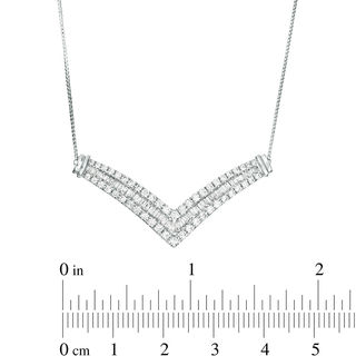 0.95 CT. T.W. Baguette and Round Diamond Multi-Row Chevron Necklace in 10K White Gold