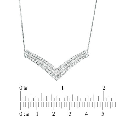 0.95 CT. T.W. Baguette and Round Diamond Multi-Row Chevron Necklace in 10K White Gold