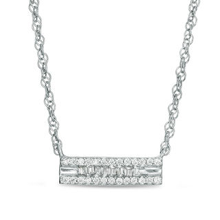 0.115 CT. T.W. Baguette and Round Diamond Bar Necklace in Sterling Silver - 17.5"