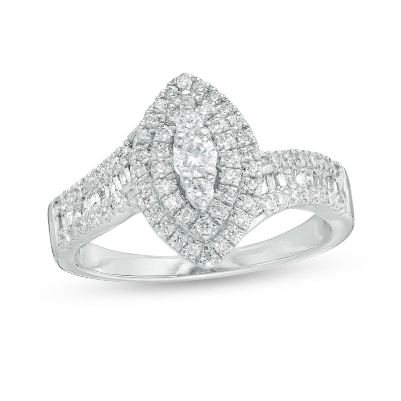 0.58 CT. T.W. Diamond Marquise Double Frame Bypass Ring in 10K White Gold|Peoples Jewellers