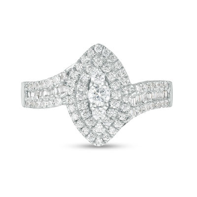 0.58 CT. T.W. Diamond Marquise Double Frame Bypass Ring in 10K White Gold