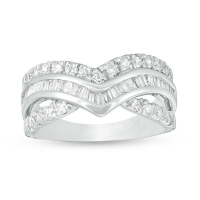 0.95 CT. T.W. Diamond Double Row Chevron Ring in 10K White Gold