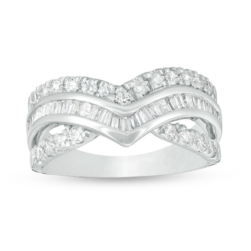 0.95 CT. T.W. Diamond Double Row Chevron Ring in 10K White Gold|Peoples Jewellers