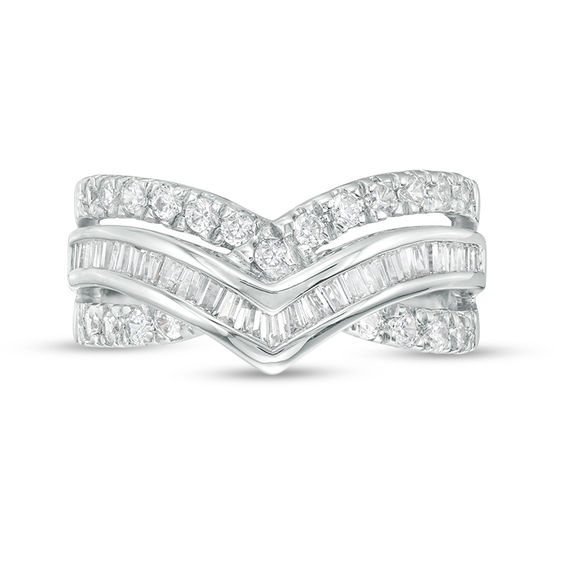 0.95 CT. T.W. Diamond Double Row Chevron Ring in 10K White Gold