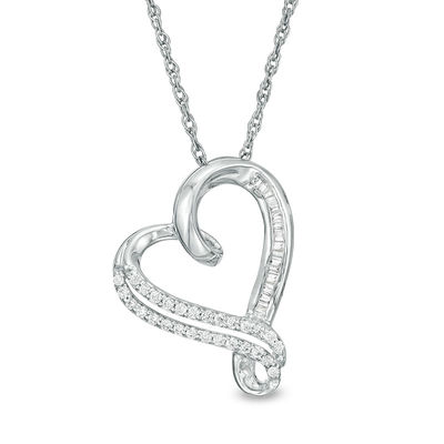 0.18 CT. T.W. Diamond Tilted Heart Pendant in Sterling Silver