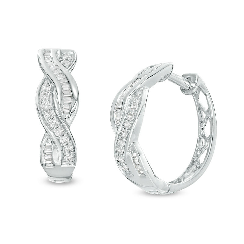 0.45 CT. T.W. Diamond Twist Hoop Earrings in Sterling Silver|Peoples Jewellers