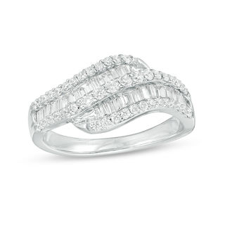 0.69 CT. T.W. Diamond Wave Ring in 10K White Gold