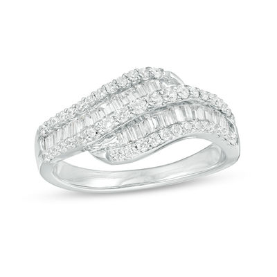 0.69 CT. T.W. Diamond Wave Ring in 10K White Gold