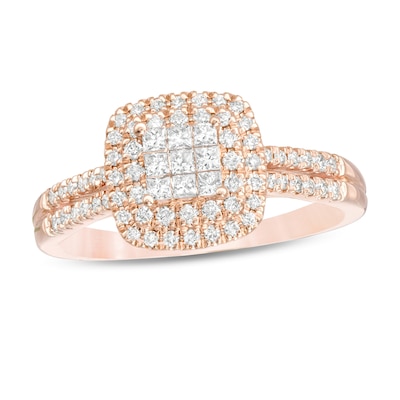 0.50 CT. T.W. Composite Diamond Double Cushion Frame Engagement Ring in 10K Rose Gold