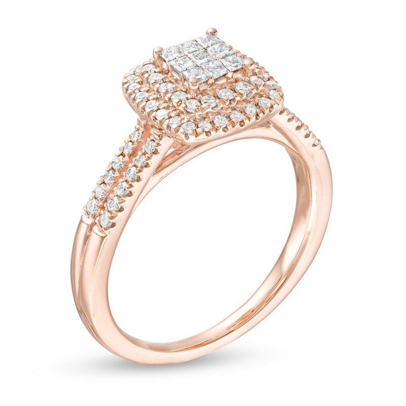 0.50 CT. T.W. Composite Diamond Double Cushion Frame Engagement Ring in 10K Rose Gold|Peoples Jewellers