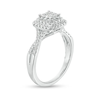 0.50 CT. T.W. Princess-Cut Composite Diamond Double Cushion Frame Twist Engagement Ring in 10K White Gold