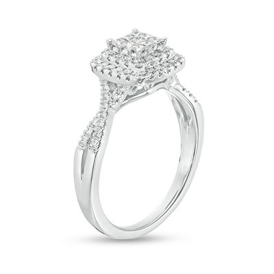 0.50 CT. T.W. Princess-Cut Composite Diamond Double Cushion Frame Twist Engagement Ring in 10K White Gold