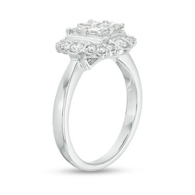 1.00 CT. T.W. Quad Princess-Cut Diamond Scallop Frame Engagement Ring in 10K White Gold