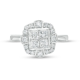 1.00 CT. T.W. Quad Princess-Cut Diamond Scallop Frame Engagement Ring in 10K White Gold