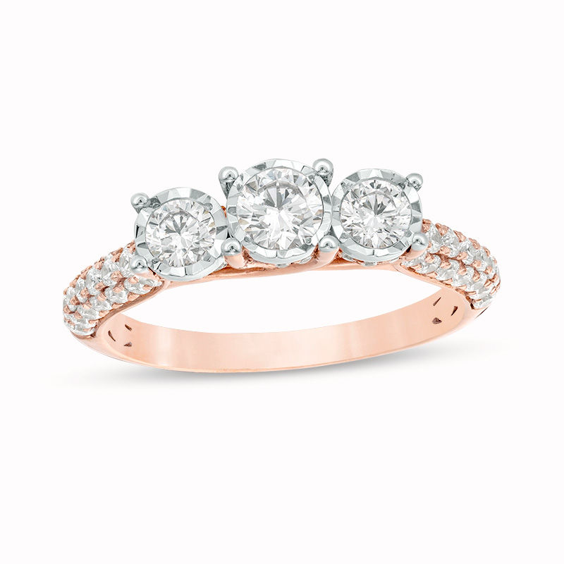 1.00 CT. T.W. Diamond Past Present Future® Engagement Ring in 14K Rose Gold|Peoples Jewellers