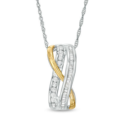 0.37 CT. T.W. Diamond Double Row Twist Pendant in 10K Two-Tone Gold