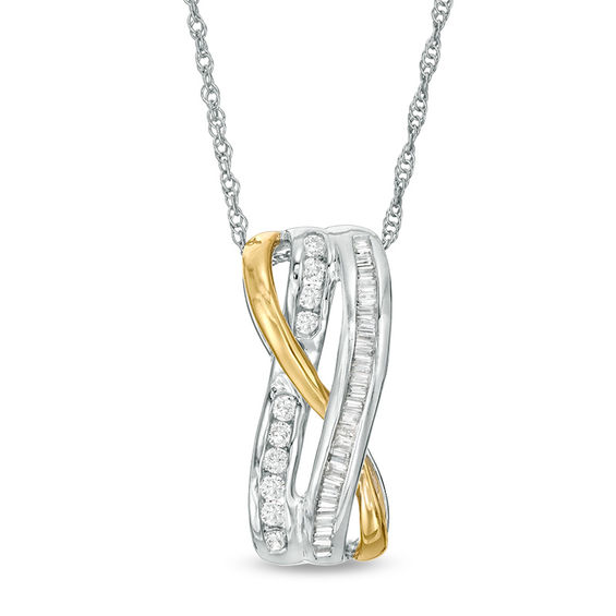 0.37 CT. T.W. Diamond Double Row Twist Pendant in 10K Two-Tone Gold