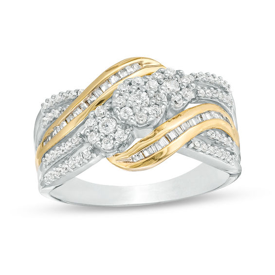 0.45 CT. T.W. Composite Diamond Bypass Multi-Row Ring in 10K Two-Tone Gold