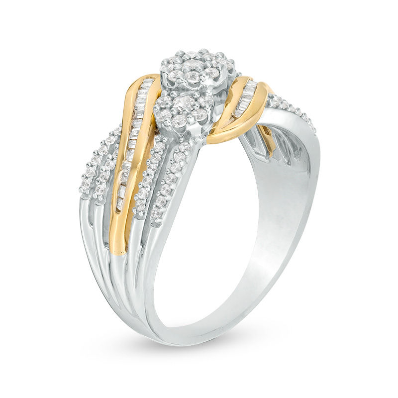 0.45 CT. T.W. Composite Diamond Bypass Multi-Row Ring in 10K Two-Tone Gold|Peoples Jewellers
