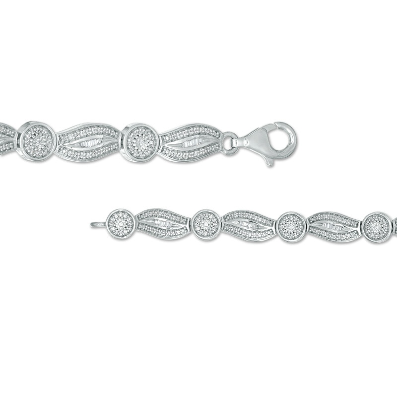 0.95 CT. T.W. Diamond Frame Link Bracelet in Sterling Silver - 7.5"