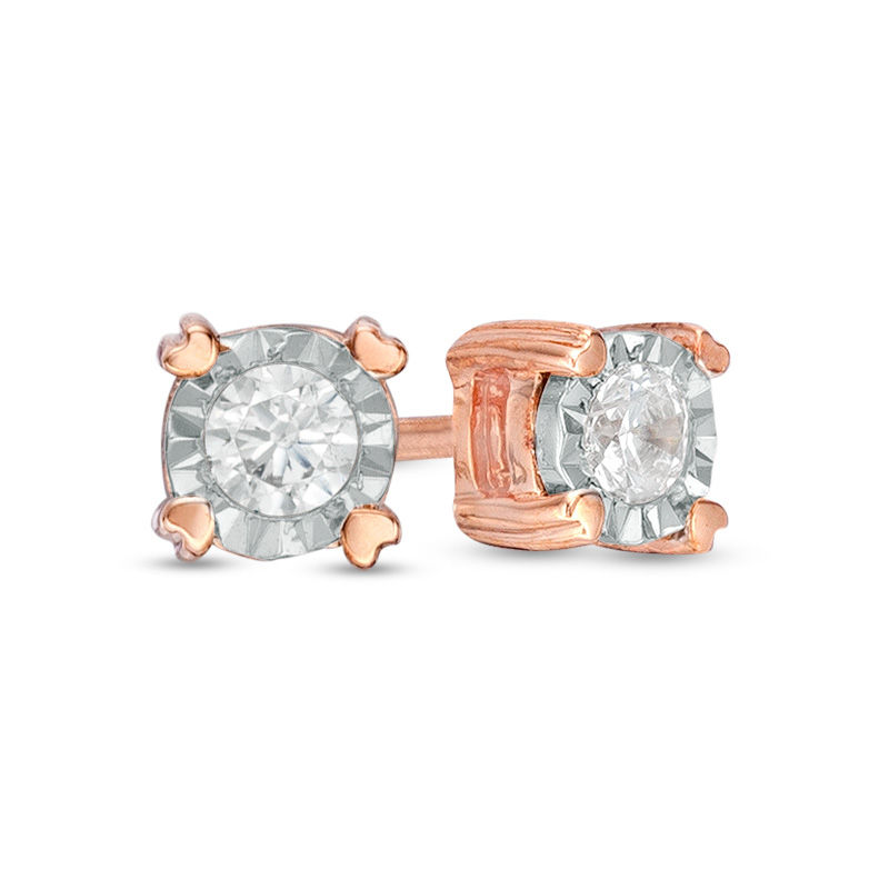 0.085 CT. T.W. Diamond Heart Prong Solitaire Stud Earrings in 10K Rose Gold|Peoples Jewellers