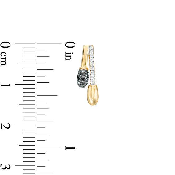 0.085 CT. T.W. Enhanced Black and White Diamond Double Matchstick Drop Earrings in Sterling Silver and 14K Gold Plate