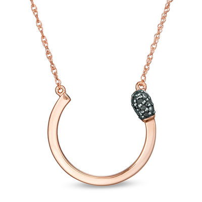 Black Diamond Accent Open Circle Matchstick Necklace in 10K Rose Gold