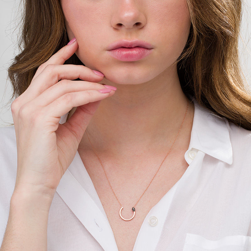 Black Diamond Accent Open Circle Matchstick Necklace in 10K Rose Gold|Peoples Jewellers