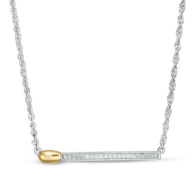 Diamond Accent Matchstick Necklace in Sterling Silver and 10K Gold