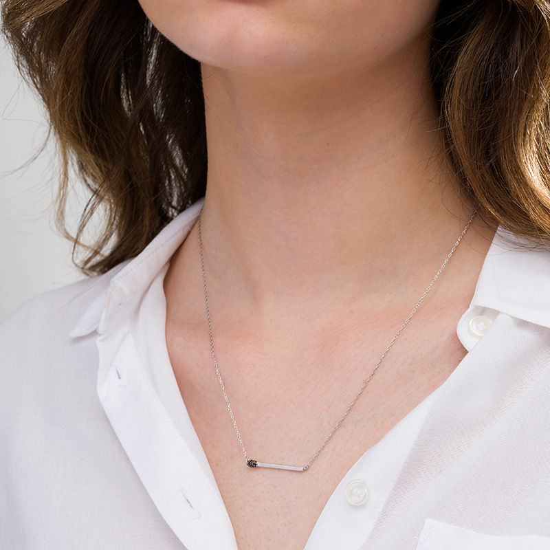 Black Diamond Accent Matchstick Necklace in Sterling Silver|Peoples Jewellers