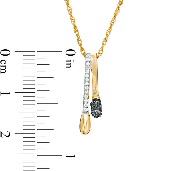 0.085 CT. T.W. Enhanced Black and White Diamond Double Matchstick Pendant in Sterling Silver and 14K Gold Plate