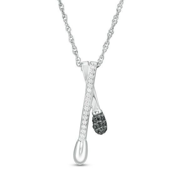 0.085 CT. T.W. Enhanced Black and White Diamond Crossover Matchstick Pendant in Sterling Silver